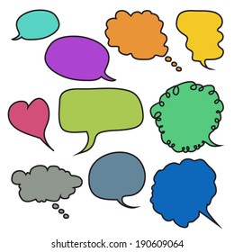 Hand-drawn, colorful speech bubbles