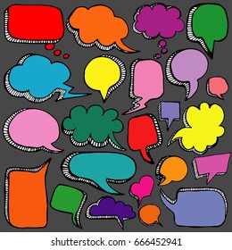 Hand-drawn, colorful speech bubbles