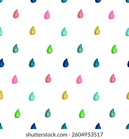 Hand-Drawn Colorful Water Droplets Seamless Pattern on White