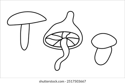Hand-Drawn Coloring Collection Cozy Autumn Mushrooms of Vector Illustrations