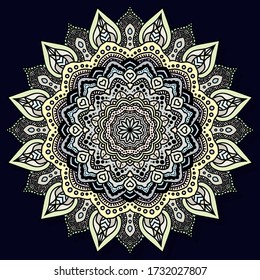 Hand-drawn coloring mandala. Coloring book page. Cloth design element, yoga logo, henna, tattoo.