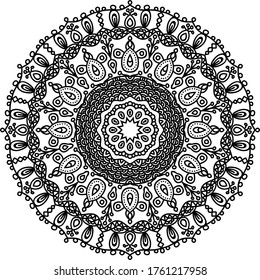 Hand-drawn coloring mandala. Coloring book page. Cloth design element, yoga logo, henna, tattoo.