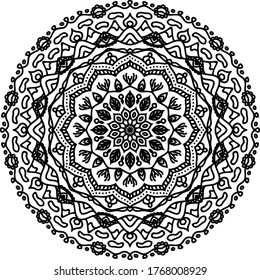 Hand-drawn coloring mandala. Coloring book page. Cloth design element, yoga logo, henna, tattoo.