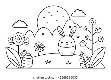 Hand-Drawn Coloring Page with Cats on the Roof - Outline Vector Illustration