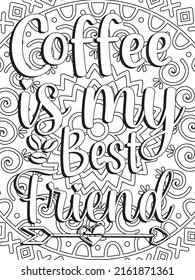 Hand-drawn coloring page for kids and adults. Coffee cup and flowers. A beautiful drawing for girls with patterns and small details. Pictures to color. Vector