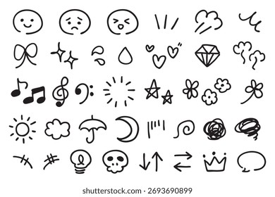 Efeitos cômicos desenhados à mão e Emotion Doodle Icon Set - Lindos Mangá Estilo Símbolos e Expressões