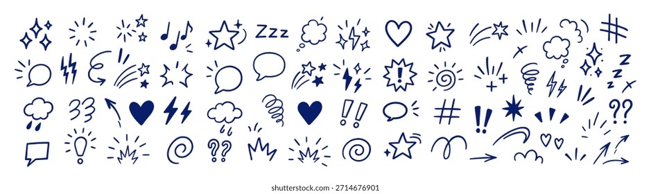 Handgezeichnete Comic-Emotionssymbole doodle symbol set