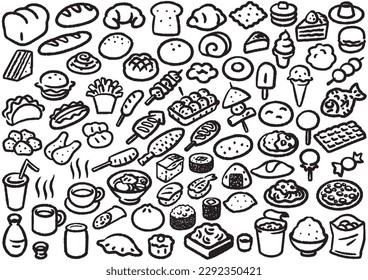 Hand-drawn comic parts A set of various foods and dishes