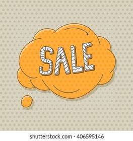 Hand-drawn comic style talk cloud. Sale illustration