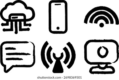  Hand-Drawn Communication and Technology Icons Set