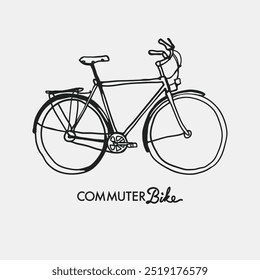 Hand-Drawn Commuter Bicycle Illustration: Minimalist and Vintage Vibes