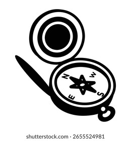 A hand-drawn compass icon, perfect for navigation apps, travel-themed designs, or educational content related to geography.

