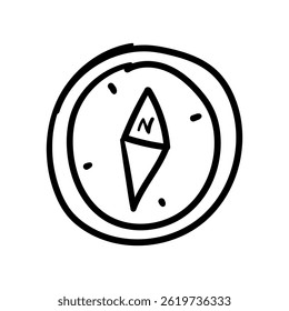 Handdrawn compass pointing north. Doodle Icon Illustration