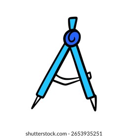 Hand-Drawn Compass Tool Cartoon Vector – Geometry Drawing Instrument for School Math Lessons