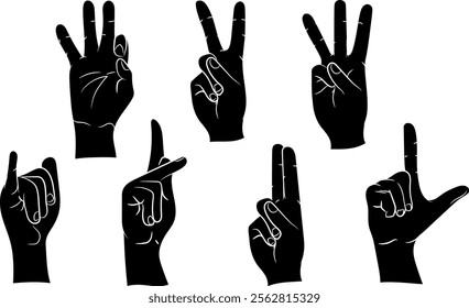 Hand-drawn complete finger symbol pack silhouette, Complete finger icon silhouette