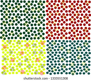 Hand-drawn composition of polka-dot multicolored circles with a touch on a white background