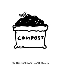 Hand-Drawn Compost Bag Doodle Vector – Organic Waste Recycling Eco Sketch Illustration