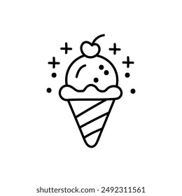  Hand-drawn cone ice-cream icon with white background, vector illustration stock image.