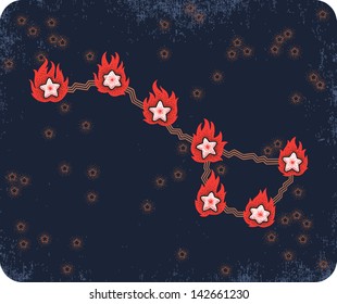 Hand-drawn constellation of Big Dipper.