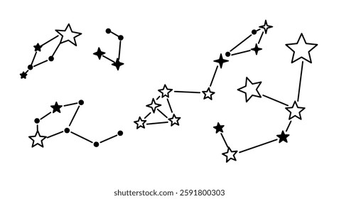 Hand-Drawn Constellations and Stars – Night Sky Astronomy Illustration