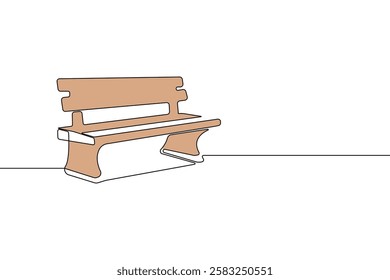 Hand-drawn continuous line art drawing of Wooden bench. Vector illustration