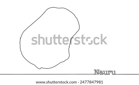 A hand-drawn continuous line map of Nauru. The smallest state in the world, located on the coral island of the same name in the Pacific Ocean.