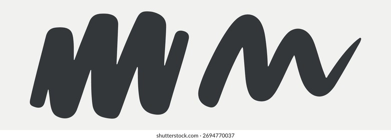 Marcador de línea ondulada continua dibujada a mano Garabatos: conjunto de Elementos de cepillo de Diseño gráfico Abstractas, con trazos Horizontales negros gruesos. Trazo editable. Ilustración vectorial