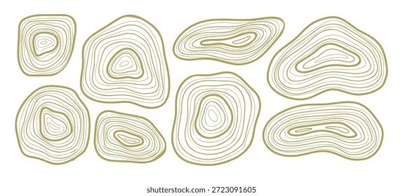 Hand-drawn contour shapes echoing tree rings and natural growth lines. Light, modern, elegant background perfect for design templates and geometric layouts.