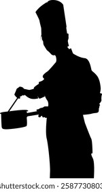 Hand-drawn Cooking Chef Silhouette, illustration of a female chef cooking