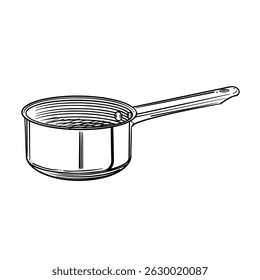 Hand-drawn cooking pot. Vintage line art style, vector illustration isolated on white background.
