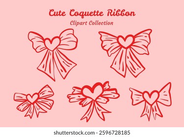 Hand-Drawn Coquette Bow Clipart Set Charming and Delicate Look For Vintage and Romantic Themes