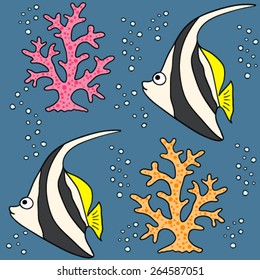 Hand-drawn coral fish set