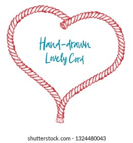 Hand-drawn cord frame in vintage engraving art style isolated on white background. For decoration design, border, web banner. Vector illustration.