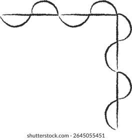 Uma borda de canto desenhada à mão com curvas em loop em estilo de esboço. O design apresenta laços semicirculares formando uma borda decorativa. Ilustração de vetor de desenhos animados.