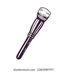 Hand-drawn cosmetic brush, beauty cosmetic element, self care. Illustration for beauty salon, cosmetic store, makeup design. Doodle sketch style.