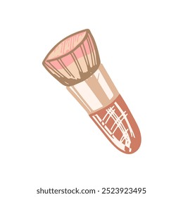 Hand-drawn cosmetic brush, beauty cosmetic element, self care. Illustration for beauty salon, cosmetic store, makeup design. Doodle sketch style. 