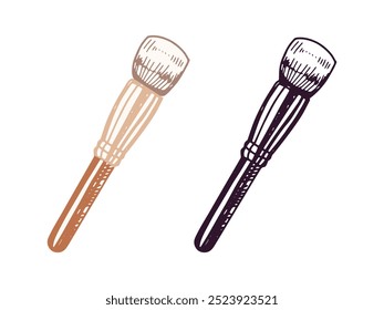 Hand-drawn cosmetic brush, beauty cosmetic element, self care. Illustration for beauty salon, cosmetic store, makeup design. Doodle sketch style.