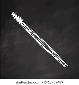 A hand-drawn cosmetic brush and eyelash brush, an element of cosmetics for beauty, self-care. Illustration for a beauty salon. Doodle sketch on chalkboard background.