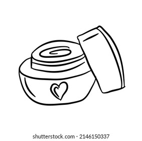 Crema cosmética de mano. Ilustración del vector Doodle.