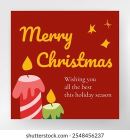 Hand-drawn cozy Christmas candle illustration with a vintage feel. Perfect for creating festive designs for greeting cards, posters, and home decor