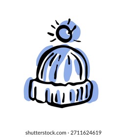 Hand-drawn cozy winter hat icon in a minimal ink-and-color style, created for branding, packaging, editorial layouts, cozy scenes and modern graphic design.