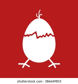 Hand-drawn cracked egg with bird arms and crest. Easter egg linear illustration for print, web.
