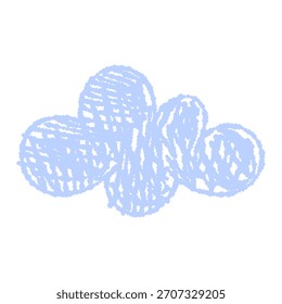 Hand-drawn crayon cloud. Kids element for preschool materials. Playful sky. Cute cartoon weather symbols. Isolated vector illustration