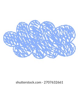 Nube de crayón dibujada a mano. Elemento infantil para materiales preescolares. Cielo juguetón. Lindo símbolo de Clima de dibujos animados. Ilustración vectorial aislada