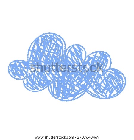 Hand-drawn crayon cloud. Kids element for preschool materials. Playful sky. Cute cartoon weather symbol. Isolated vector illustration