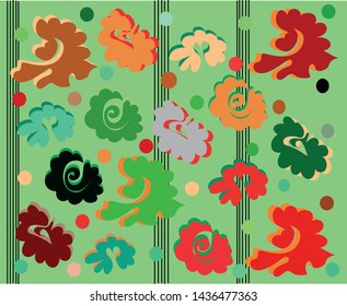 Hand-drawn creative curls vector background with classic design elements and dots on light green background