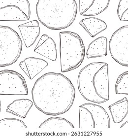 Hand-drawn crepes, thin pancakes. Vector  seamless pattern