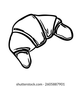 Hand-Drawn Croissant Black and White Vector Illustration