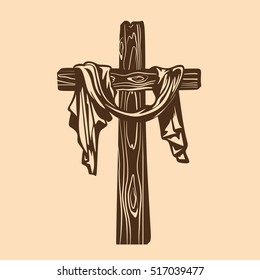 Hand-drawn cross of Jesus Christ with drapery