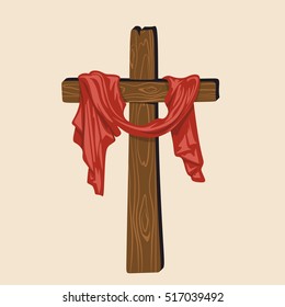 Hand-drawn cross of Jesus Christ with drapery